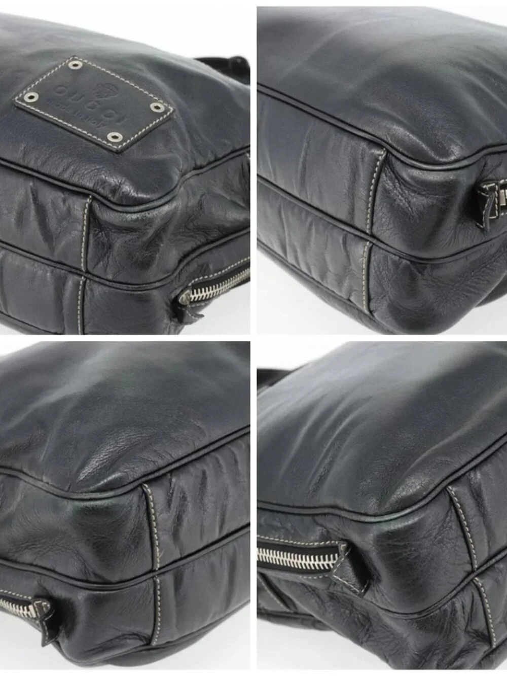 GUCCI Shoulder Bag Leather 2way Black Silver Auth ka4484